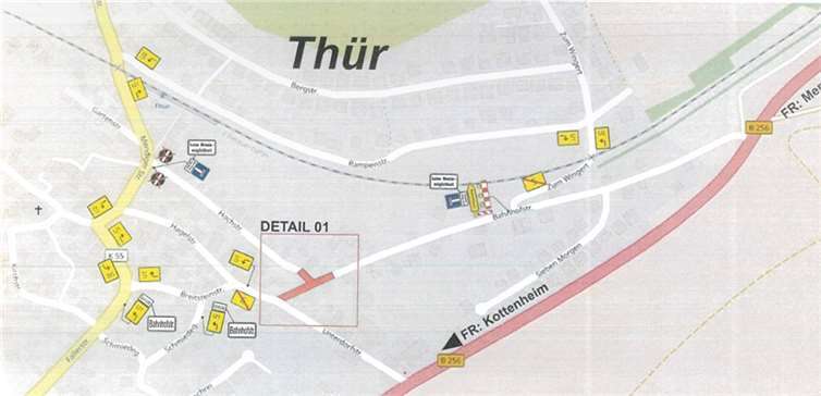 Vollsperrung des Bahnhofstraße/Ecke Hochstraße in Thür.  Fotos: privat