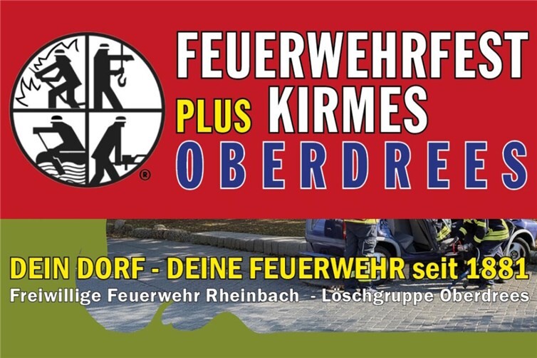 Vom 4. bis 6. September 2026 lädt die Löschgruppe Oberdrees wieder herzlich zum traditionellen Feuerwehrfest auf den Dorfplatz rund um das Feuerwehrgerätehaus ein.