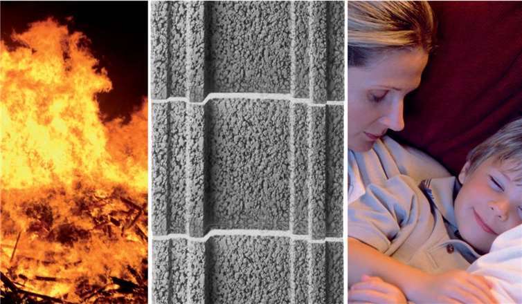 Vor Feuer geschützt: Leichtbeton-Mauerwerk punktet neben guten Werten in Sachen Wärme- und Schallschutz auch mit einem hohen baulichen Brandschutz.