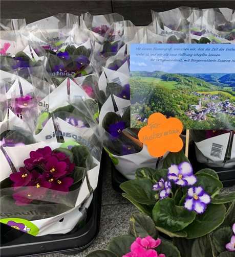 Vor Kurzem wurde in alle Senioren-Haushalte ein Blumengruß mit einer Ansichtkarte des Dorfes verteilt.Quelle: