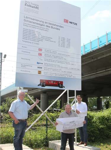 Vor-Ort-Begehung mit (v.l.) Stadtbürgermeister Gerd Heim, Rolf Papen, Bürgermeister Thomas Przybylla.Quelle: WIR gegen Bahnlärm in der VG Weissenthurm e.V.