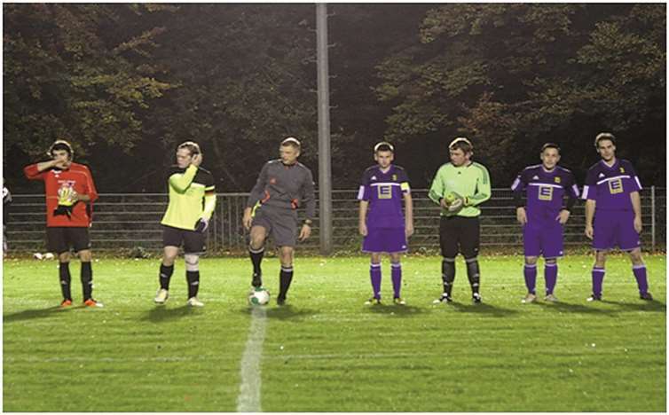 Vor Spielbeginn: Kapitän Julius Kaufmann, Stefan Aldorf, Johannes Klodt und Daniel Bonenberger.Privat