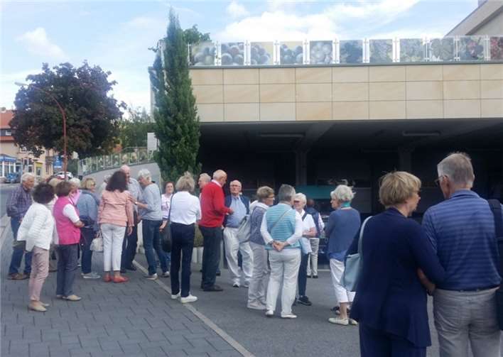 Vor der Vinothek warteten wir auf eine Führung durch die Winzergenossenschaft, wobei wir auch die Anlieferung der Trauben und die ersten Verarbeitungsschritte beobachten konnten.