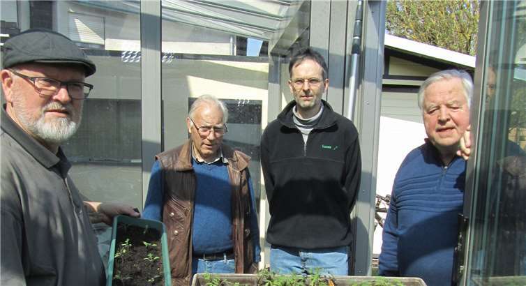 Voranzucht im Wintergarten (v. l.): Erwin Unger, Werner Hündgen, Guido Weiler und Rolf Weiler. Foto: privat