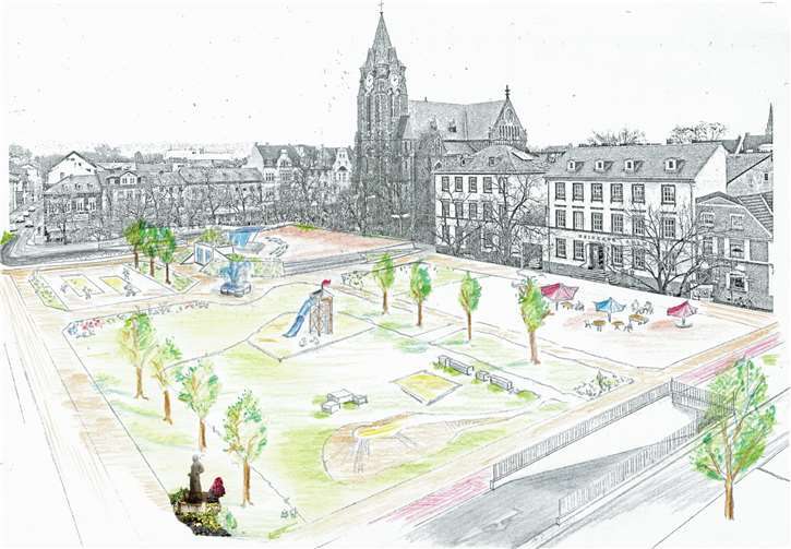 Vorschlag der Bürgerliste „Ich tu’s“ zur Marktplatzgestaltung.Zeichnung: Hirth