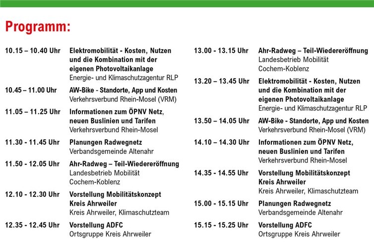 Vortragsprogramm am Aktionstag Mobilität in Altenahr