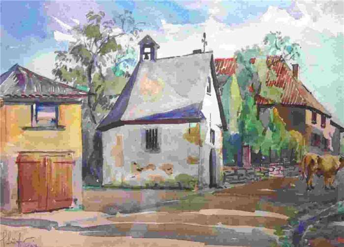 Wachtberg-Kürrighoven: Hl. Scholastika – Aquarell von Ludwig Bucher 1947.