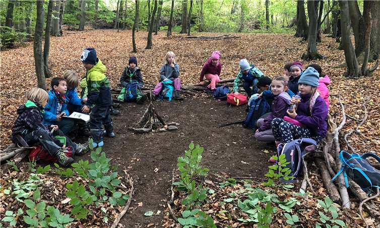 Waldwoche: Die Kinder haben sich ein Waldsofa gebaut. Familienbildungsstätte Linz