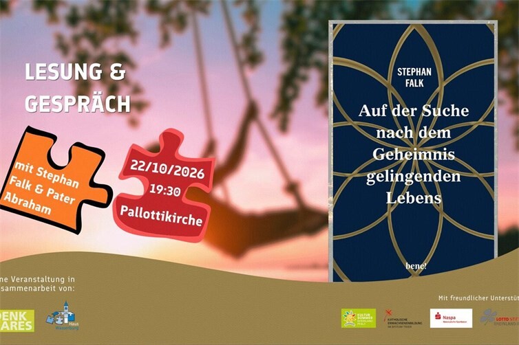 Was gibt unserem Leben Sinn? Welche Werte und Tugenden können uns Orientierung schenken? Und was bewegt Menschen dazu, neue Wege einzuschlagen und ihrem inneren Ruf zu folgen? Diesen Fragen geht Autor Stephan Falk in einer inspirierenden Lesung gemeinsam mit Pater Abraham am Donnerstag, 22. Oktober, um 19:30 Uhr in der Pallottikirche in Vallendar nach.