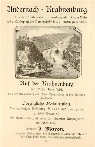 Werbeanzeige der „Krahnenburg“ von 1907.Foto: Sammlung Stadtmuseum Andernach
