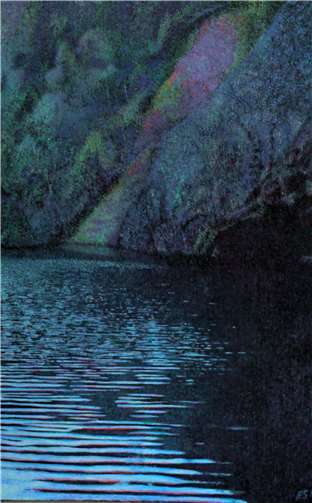 Wie ein verwunschener Ort wirkt dieser See des Gemäldes „Unkelbach“. Foto: Edith Schumacher-Reinhard