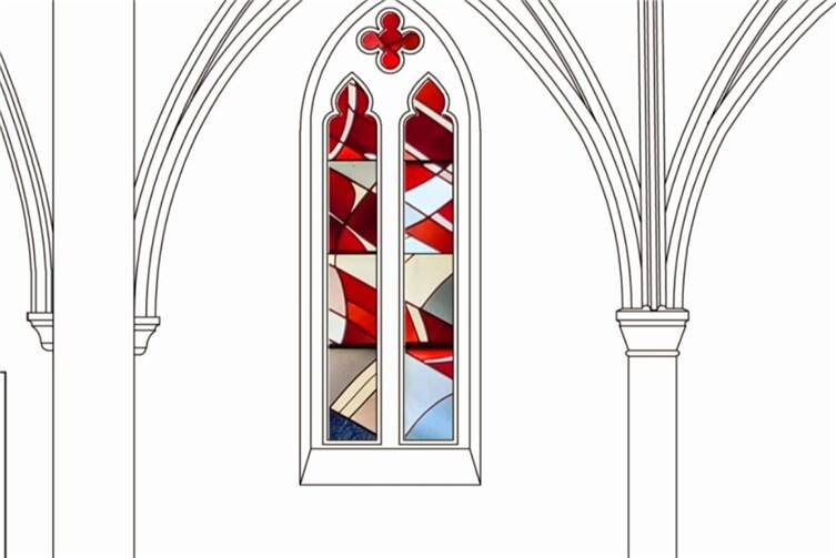 Wie fügen sich Fensterbänder der Sechziger in neugotische Formen? Eine Ausstellung wird es zeigen.
