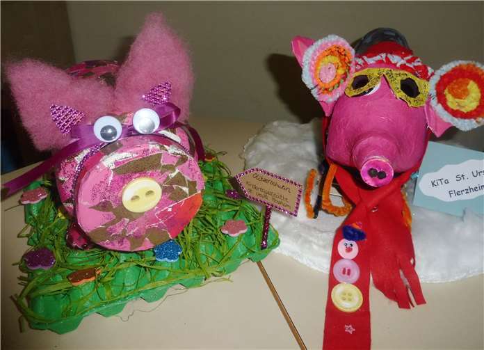 Winter-Sparschwein mit Sonnenbrille und Schlitten der Kita St. Ursula belegt den 3. Platz.Foto: privat
