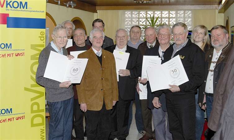 Zahlreiche Ehrungen für 50- und 60-jährige Mitgliedschaft gab es bei der jüngsten Mitgliederversammlung der Kommunikationsgewerkschaft. BL