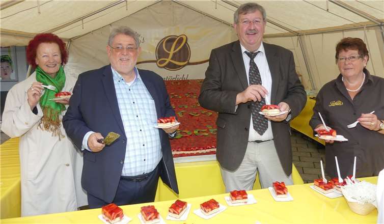 Zum 20. Mal stiftete die Großbäckerei Lohner einen riesigen Erdbeerkuchen für den guten Zweck. Fotos: TE