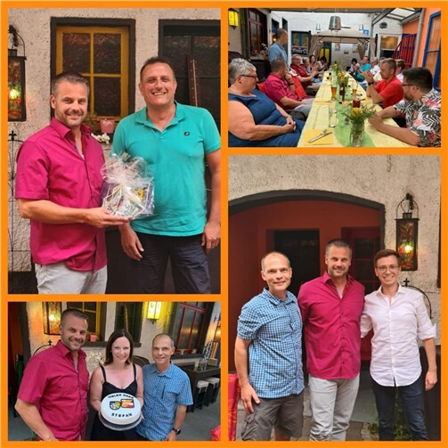 Zum Dank wurden Stefan Bernstädt (rotes Hemd) für seine jahrelange Arbeit mehrere Präsente überreicht. Foto: privat