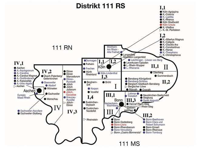 Zum Distrikt Rheinland-Süd gehören 77 LIONS- Clubs mit knapp 2600 Mitgliedern zwischen Aachen und Gummersbach sowie zwischen Köln und dem Siebengebirge.