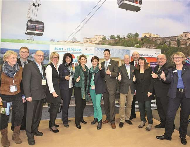 Zum Rundgang der Ministerinnen Eveline Lemke und Ulrike Höfken auf der ITB in Berlin fanden sich zahlreiche Touristiker vom Romantischen Rhein am Stand der rheinland-pfälzischen Gastlandschaften ein. Godehard Juraschek