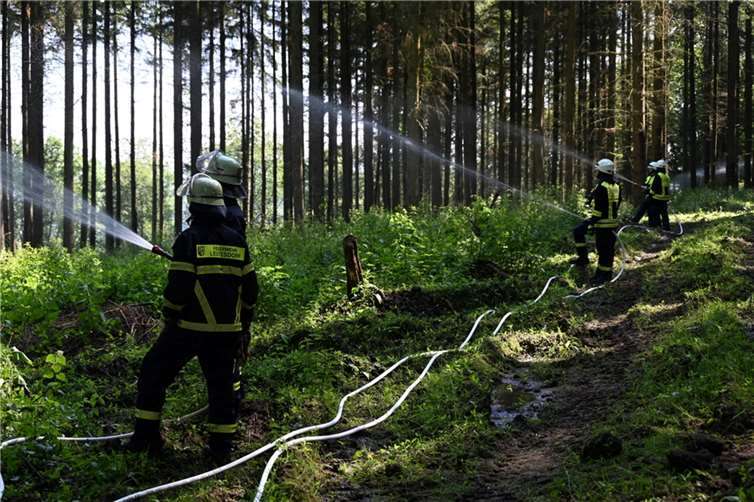 Zur Brandbekämpfung werden mehrere handgeführte Rohre eingesetzt. Fotos: Matthias Lemgen