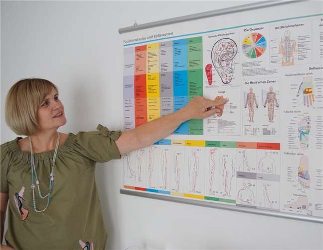 Zur Unterstützung anderer Therapieformen setzt Michaela Jung auf Methoden wie Reflexzonenmassage, Akupunktur und Akupressur.  KG