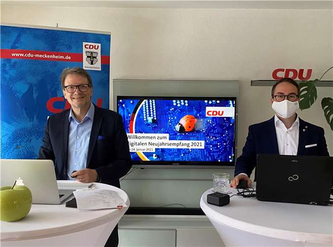 ainer Friedrich (links im Bild) und Joachim Kühlwetter waren Gastgeber des digitalen CDU-Neujahrsempfangs. Foto: privat