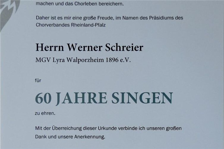 Jubiläumsfeier der Chorgemeinschaft Ahrweiler-Walporzheim mit Konzerten und Ehrungen