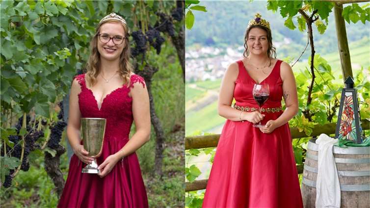 (re.) Ortsweinkönigin Annabell Stodden aus Rech stellt sich ebenfalls zur Wahl. Foto: Klaus Geck(li.) Aus dem Weinort Dernau tritt Ortsweinkönigin Laura Nietgen zur Wahl an.  Foto: Guido Lehnen