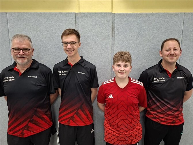 (v. l.) Friedhelm Sebastian, Tim Schäfer, Johannes Kahles und Tobias Schulz Vielen Dank TTC Karla e.V.Götz Limburg