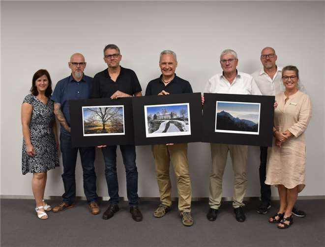 (v.l.) Alexandra Wellner, Dominique Müller-Grote, Stefan Pütz-Cordes, Bernd Becker, Landrat Sebastian Schuster, Quentin Bröhl und Rita Lorenz.  Foto: Rhein-Sieg-Kreis