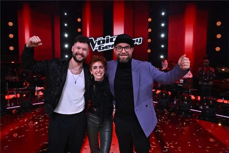 (v.l.) Calum Scott, Anny Ogrezeanu und Mark Forster. Foto: (c) ProSieben/SAT.1/Claudius Pflug