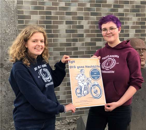 (v.l.) Die Schülerinnen Lotta Nikolayczik und Birte Wischnewski haben das Projekt „EgN - EKG goes Nachhilfe“ ins Leben gerufen. Foto: Erich-Klausener-Gymnasium Adenau