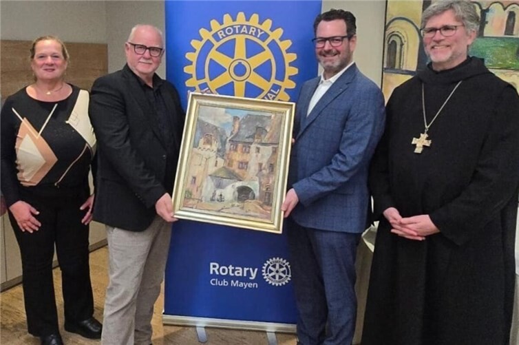 (von rechts nach links): Abt Dr. Mauritius Wilde, Christian May, Wolfgang Port, Dr. Gabriele Kuller-Lütke (Präsidentin des RC Koblenz-Mittelrhein).