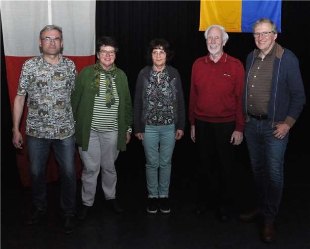 (v.r.) Maire Jean Luc Gauthier, Altbürgermeister Udo Mülhausen, Collette Gauthier, Beigeordnete Anne Krämer Wendel und Andreas Wendel.