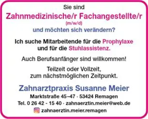 Stellenanzeige Zahnmedizinische/r Fachangestellte/r (m/w/d)