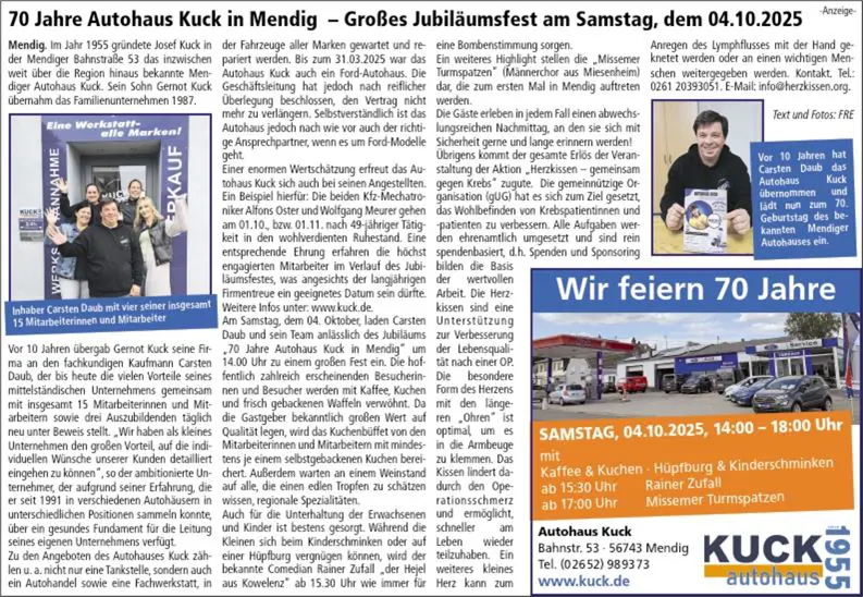 PR-Anzeige 70 jährigs Jubiläum 