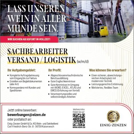 Stellenanzeige "Logistik"