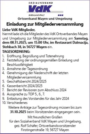 Einladung Mitgliederversammlung 