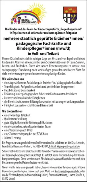 staatlich geprüfte Erzieher*innen (m/w/d)
