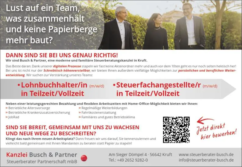 Stellenanzeige Lohnbuchhalte/r; Steuerfachangestellte/r