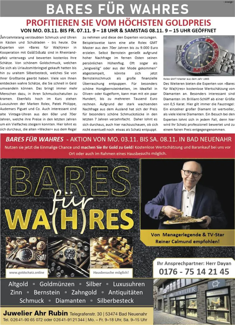 Anzeige Bares für Wa(h)res