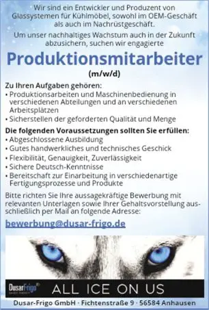 Stellenanzeige Produktion