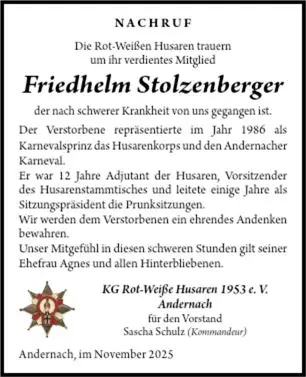 Nachruf Stolzenberger, Friedhelm 