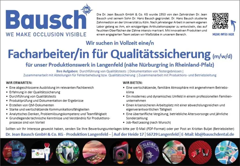 WIR SUCHEN IN VOLLZEIT Facharbeiter:in für Qualitätssicherung