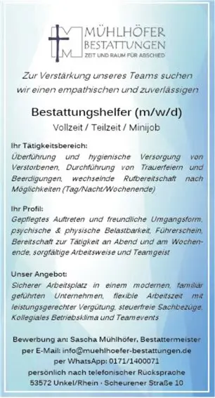 Bestattungshelfer (m/w/d)
