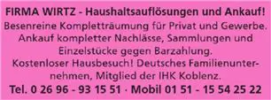 Anzeige Haushaltsauflösungen und Ankauf