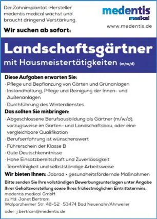 Stellenanzeige Landschaftsgärtner und Hausmeister, 1.Anzeige "2+1 Aktion"