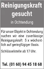 Stellenanzeige Reinigungskraft 