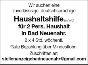 Stellenanzeige Reinigungskraft