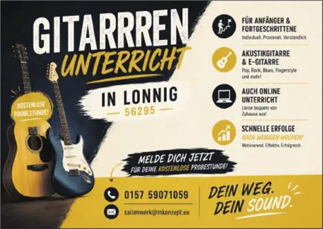 Gitarrren Unterricht in Lonnig (2+1 Aktion)