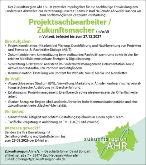 Stellenanzeige Projektsachbearbeitung